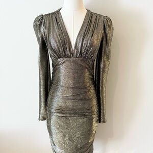 AMOUR 70 S Long Sleeve Mini Dress -  S / Gold